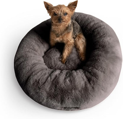 UnHide Floof Pet Bed - Small (23" x 8") - Extra Soft Dog Bed - Removable Faux Fur Cover - Machine Washable - Helps Ease Pet Anxiety &amp; Provides The Perfect Sleep - Charcoal Charlie