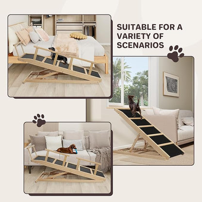Dog Ramp for Bed PANTAZO Adjustable Ramps for Small Dogs to Get on Bed, Up to 28.5 Inches, 48&