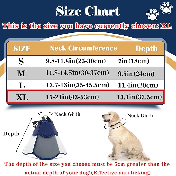 Hard &amp; Heavy Plastic Dog Cone Collar Alternative for Extra Large Dogs (Adult Lab Golden GSD) After Surgery, Adjustable Pet Recovery Cone Anti-Lick, Elizabethan Protective Cone of Shame for Healing