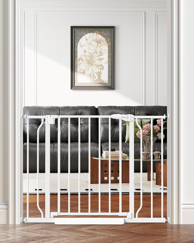 29"-40" Baby Gate for Stairs, Auto Close Stroller Friendly Dog Gate Indoor for Doorways, Pressure Mounted Baby Gate, Easy Walk Through Gate for Children &amp; Pets, White