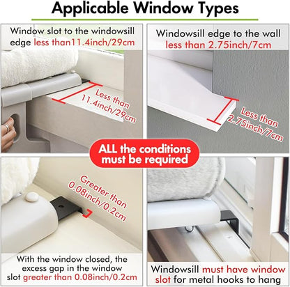 Cat Window Sill Perch with Large Bolster, Easy to Adjust &amp; Assemble Cat Window Seat for Windowsill &amp; Bedside, Pet Hammock Bed for Large Cats and Kittens (White, L)