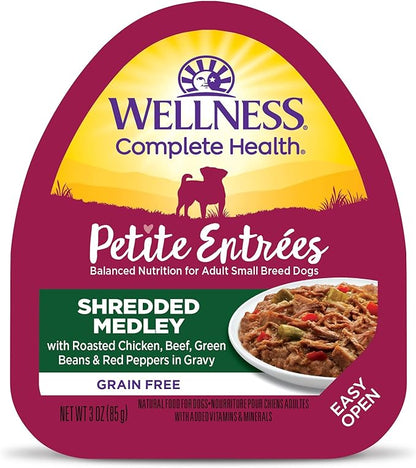 Wellness Petite Entrées Shredded Medley with Roasted Chicken, Beef, Green Beans &amp; Red Peppers, 3-Ounce Cup (Pack of 12)