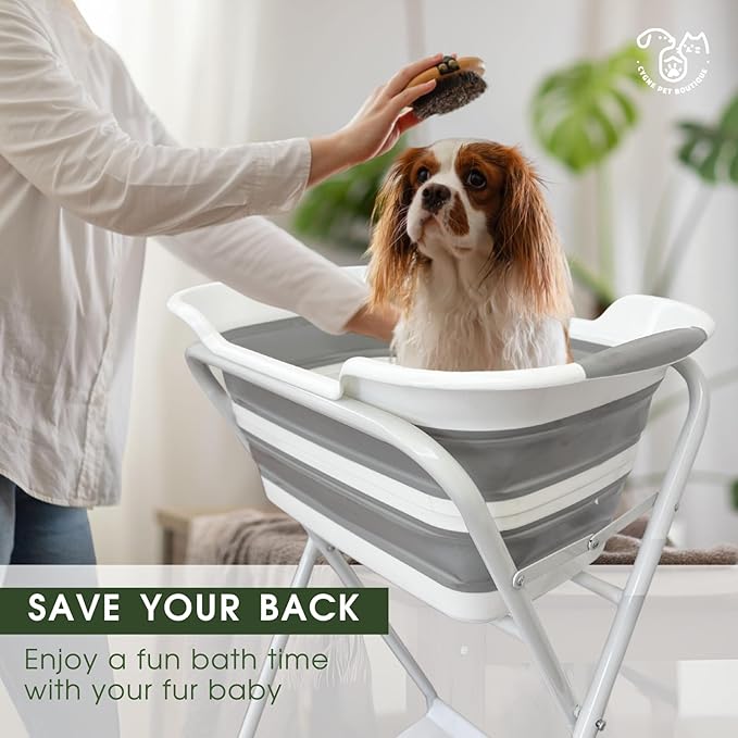 CYGNE 2-in-1 Dog Bathtub &amp; Washing Station, Elevated Collapsible Bathtub with Drainhole &amp; Storage Rack, Foldable Portable Indoor/Outdoor Pet Bathing &amp; Grooming for Small Dogs Cats