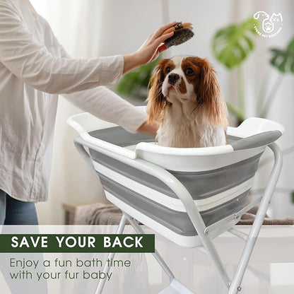 CYGNE 2-in-1 Dog Bathtub &amp; Washing Station, Elevated Collapsible Bathtub with Drainhole &amp; Storage Rack, Foldable Portable Indoor/Outdoor Pet Bathing &amp; Grooming for Small Dogs Cats