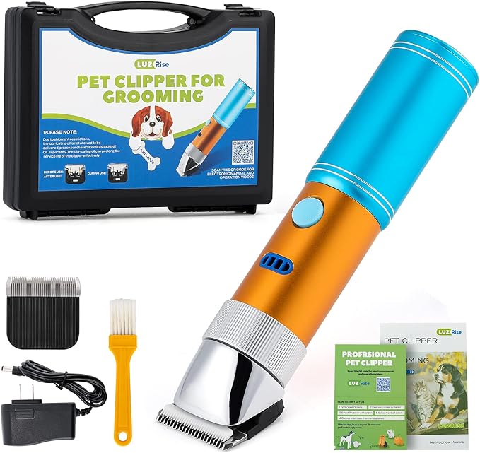 Dog Clippers for Grooming Cordless 400W with Rechargeable 5h-Standby Battery, Low Noise < 50db, Heavy-Duty Pet Hair Shaver Kit, with 2 Sharp &amp; Detachable Blades of 3MM&amp;6MM, Blue