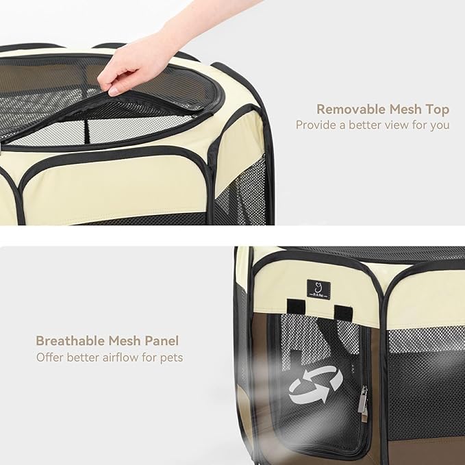 A4Pet Dog Playpen Indoor, 49” Pet Playpen with Bowl for Dogs, Kittens, and Small Animals, Removable Zipper &amp; Mesh Panel(19”W × 12”H)