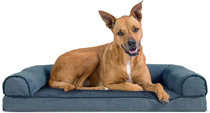 Furhaven Orthopedic Dog Bed for Large Dogs w/ Removable Bolsters &amp; Washable Cover, For Dogs Up to 95 lbs - Sherpa &amp; Chenille Sofa - Orion Blue, Jumbo/XL