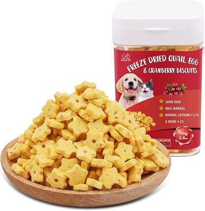 Freeze Dried Quail Egg Yolk &amp; Cranberry Cube Cat &amp; Dog Treats Biscuits, Dehydrated Healthy Tasty Snack for Training 2.5 Ounce