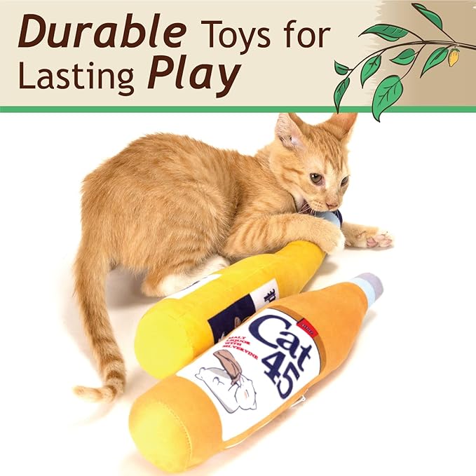 KittiForti 2-Pack Organic Silvervine Catnip Substitute Toys for Cats &amp; Kittens | 100% All-Natural Wild Harvested Silvervine | 2 Refillable Beer Bottle Kicker Cat Toys