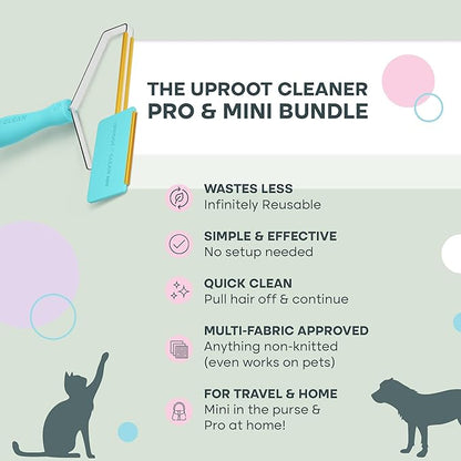 Uproot Cleaner Pro Pet Hair Remover &amp; Mini - Pet Hair Removal Tool Multi Fabric Edge &amp; Carpet Scraper - Cat for Couch, Cat Towers, Car Detailing The Furry-Situation Survival Kit