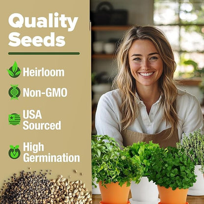 HOME GROWN 𝗣𝗥𝗘𝗠𝗜𝗨𝗠 𝗛𝗘𝗥𝗕 𝗞𝗜𝗧 8 Herb Seeds Garden Kit, Complete Indoor Planter Gift with Basil Cilantro Mint &amp; More, Unique Kitchen Growing Set for Women Men, Birthday Housewarming Present