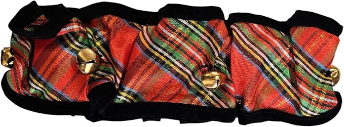 Huxley &amp; Kent Ruff Pet Scrunchy | Shiny Christmas Plaid (Extra-Small) | Festive Christmas/Holiday Neckwear for Dogs/Cats | Fun Stretchable Costume Accessory | Soft Collar with Bells