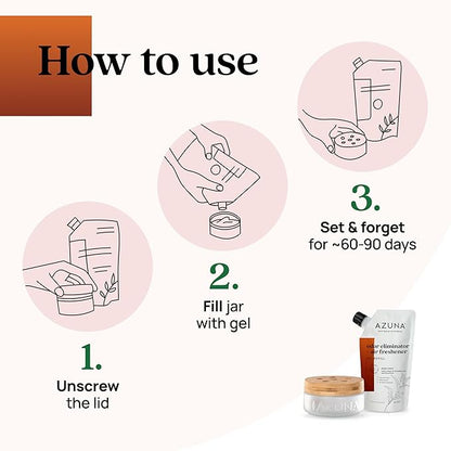Azuna Air Freshener &amp; Odor Eliminator for Strong Odor | 1 Room Kit Includes (1) Empty Luxe Glass Jar &amp; 8oz Refill with Tea Tree Essential Oil Gel | Sandalwood | Last 60-90 Days