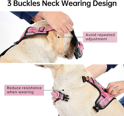 IVY&amp;LANE No Pull Dog Harness with Leash Set, Reflective No Choke Pet Vest,Adjustable Oxford Dog Vest Harness with Easy Control Handle for Medium Lagre Dogs (Checkered Pink,M)