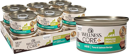 Wellness CORE+ Immune Health Pate Adult Wet Cat Food, Natural, Protein-Rich, Grain Free, 2.8 Ounce, 12 Pack (Tuna &amp; Salmon)