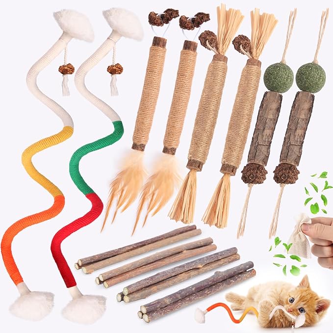 Cat Toys Cat Chew Toys, Silvervine Sticks Catnip Rope Toys for Cats Teeth Cleaning, Kitten Dental Care, Kitty for Indoor Cats Increase Appetite,Enhances Oral &amp; Dental Health (21 Pack)