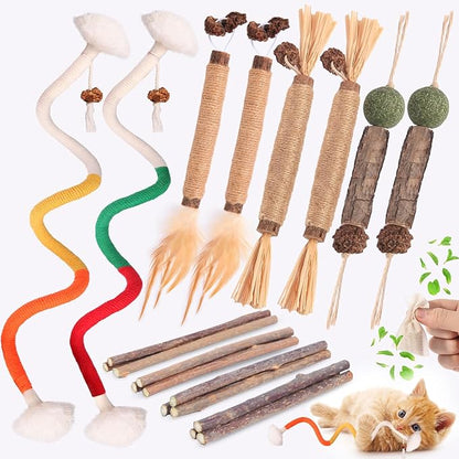 Cat Toys Cat Chew Toys, Silvervine Sticks Catnip Rope Toys for Cats Teeth Cleaning, Kitten Dental Care, Kitty for Indoor Cats Increase Appetite,Enhances Oral &amp; Dental Health (21 Pack)