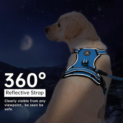 IVY&amp;LANE No Pull Dog Harness for Large Dogs, Dog Vest Harness with Leash, Safety Belt and Storage Strap, Fully Adjustable Harness, 360° Reflective Strip, Soft Handle (Blue, L)