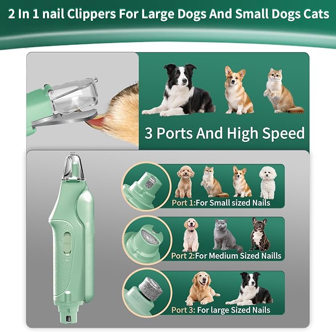 2 in 1 Dog Nail Clippers &amp; Cat Nail Clippers Trimmers for Large Medium Small Dogs Cats Claw Trimmer Quick Sensor and Safety Guard USB Rechargeable with 2 LED Lights Dogs Nail Trimmer