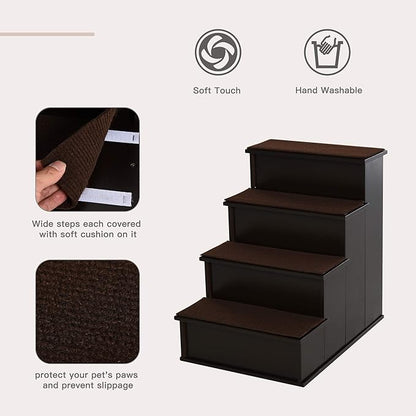 PawHut Pet Stairs, Small Pet Steps with Cushioned Removable Covering for Dogs and Cats Up to 22 lbs, Brown