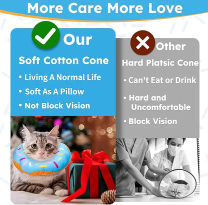 Cat Cone Collar Soft, Cat Recovery Collar for Wound Healing Cute Cat Adjustable Cat Cones to Stop Licking Comfortable Lightweight Neck Elizabethan Collars for Cats Purple