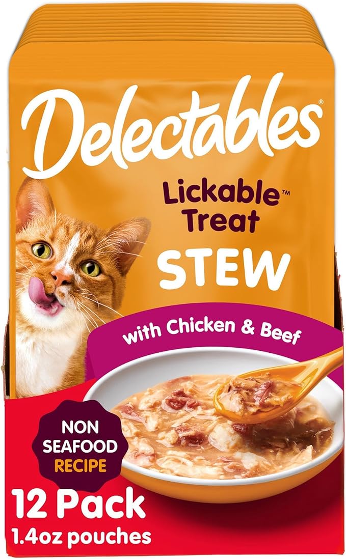 Hartz Delectables Non-Seafood Stew Lickable Wet Cat Treats, Chicken &amp; Beef, 1.4 Ounce (Pack of 12)