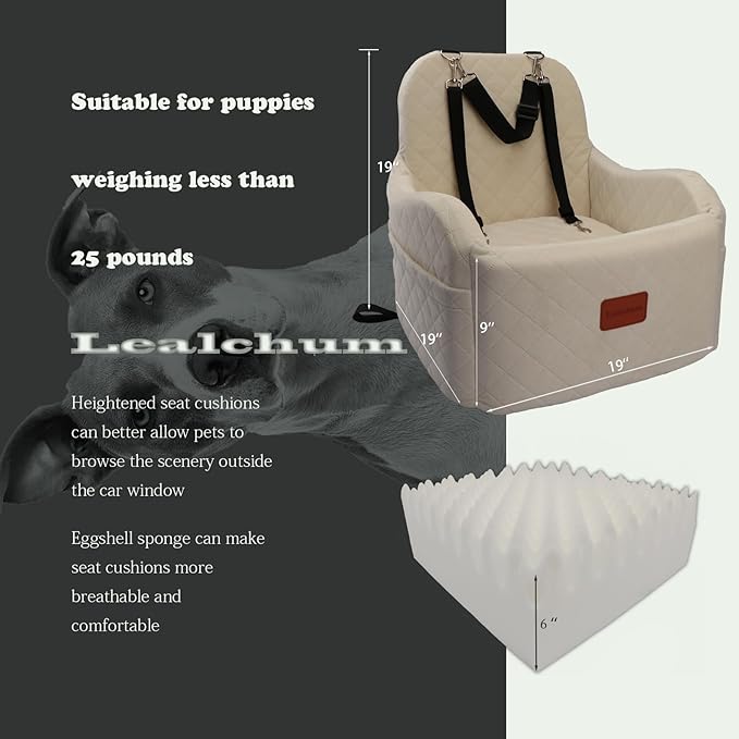 Dog Booster Car Seat,Ultra Soft Fabric &amp; Filling Memory Foam,Elevated Cushion,3 Straps &amp; Safety Belt Channel,Anti-Slip Base,Fully Detachable and Washable(Beige,Medium)