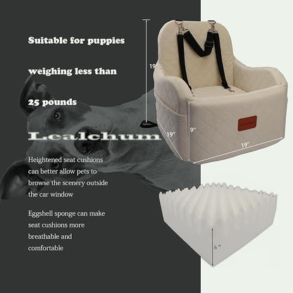 Dog Booster Car Seat,Ultra Soft Fabric &amp; Filling Memory Foam,Elevated Cushion,3 Straps &amp; Safety Belt Channel,Anti-Slip Base,Fully Detachable and Washable(Beige,Medium)