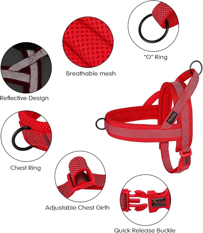 Didog No Pull Dog Harness with Breathable Mesh Padded, Full Reflective &amp; Quick Fit Adjustable Vest Harness, Easy for Training Walking for Small &amp; Medium and Large Dogs (Red, S:Chest 18-22")