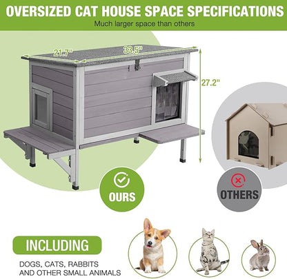 GUTINNEEN Insulated Outdoor Cat House with Triple-Layer Design - Weatherproof Cat Shelter with All-Round Insulated Foam Liner, Elevated Base &amp; Escape Doors for Feral/Stray Cats (Winter-Ready)