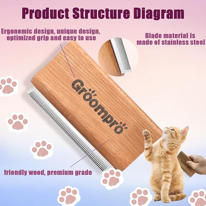 Groompro Deshedding Brush, Dog Brush for Shedding, Zen Brush for Cats,Cat Brushes Dog Brus Pet Hair Removal Tool, Painlessly Remove for Short &amp; Long Hair(L(5.3 inch))