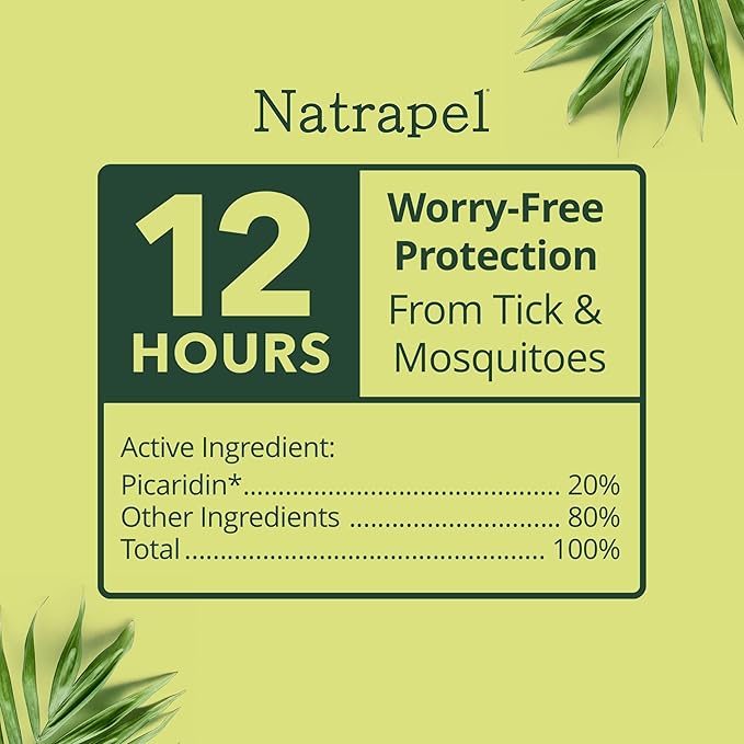 Natrapel Tick &amp; Insect Repellent - Bug Spray with 20% Picaridin - Family Protection Against Mosquitoes, Ticks &amp; More - Up to 12 Hours of Protection - 1 oz (4 Pack)