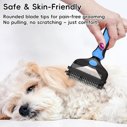 3-in-1 Pet Deshedding Tool – Grooming Brush for Dogs &amp; Cats with Undercoat Rake &amp; Dematting Comb (Blue)