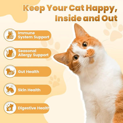 Cat Allergy Relief for Cats, Crunchy &amp; Creamy Chews for Immune &amp; Skin Coat Support – Seasonal Allergies, Itching Relief, Omega 3 &amp; Probiotic Natural Supplement for Cats, Chicken Flavor – 500 Chews