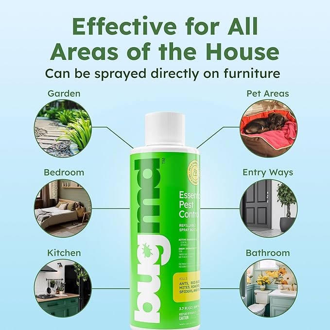 BugMD Ant Killer &amp; Bug Spray Concentrate - Indoor Cockroach and Roach Killer, Spider Spray for Home, Fly and Insect Defense, Essential Oils, Plant-Powered, Eco-Friendly Pest Control - 3.7 Oz