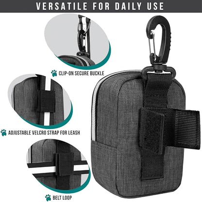 PetAmi Dog Poop Bag Holder for Leash, Dog Pet Waste Bag Dispenser For Poop With Clip, Doggy Puppy Walking Accessories Travel Camping, Dog Treat Pouch Supplies Must Have With Dog Bag Roll, Dark Gray