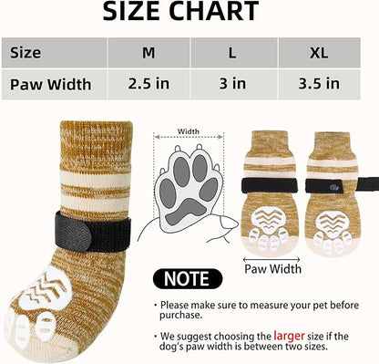 PUPTECK Non-Slip Dog Socks to Prevent Licking Paws, Double Sides Dog Boots &amp; Paw Protectors Booties Traction on Hardwood Floors Hot Pavement with Grippers, for Small Medium Large Senior Dogs, Khaki L