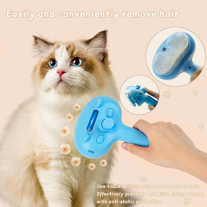 5-in-1 Pet Steam Brush for Cats &amp; Dogs – Grooming, Shedding, Massage &amp; One-Touch Clean for Short &amp; Long Hair Pets – Electric Cat Brush with Comb &amp; Steam (Blue)