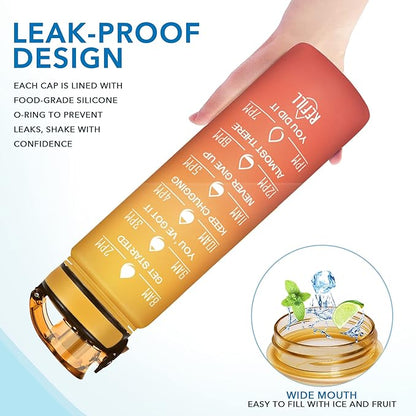 Enerbone Water Bottle, Leakproof BPA &amp; Toxic Free, Motivational Water Bottle with Times to Drink and Straw, Fitness Sports Water Bottle with Strap for Office, Gym, Outdoor Sports