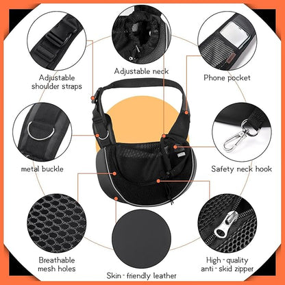 YUDODO Pet Sling Carrier for Small Dogs &amp; Cats – Hands-Free Puppy Carrier with Safety Hook, Large Zipper Pocket, Soft Breathable Mesh, Adjustable Strap &amp; Reflective Strip (Black 3.0 S)