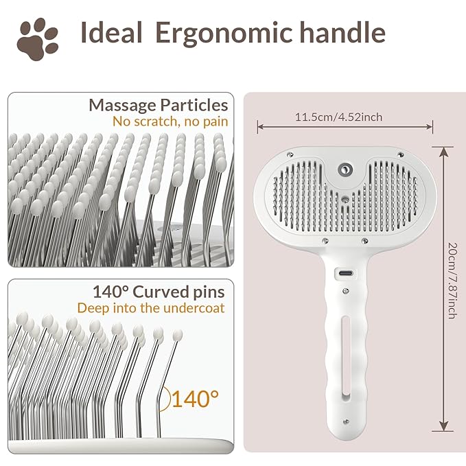 Pet Steam Brush, Self Cleaning Brush with Mist Spray, Deshedding Tool for Dogs &amp; Cats, Pet Hair, Tangle-Free Grooming Brush for Long/Short Haired Pets