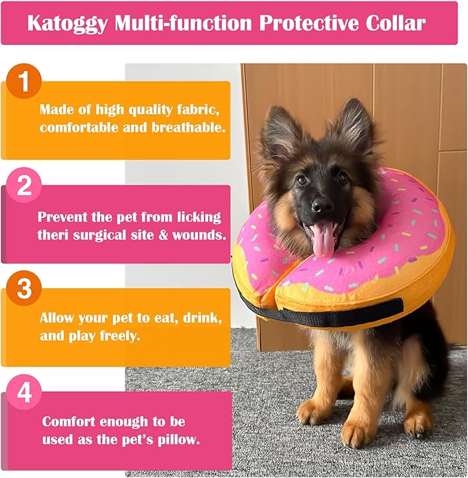 Katoggy Inflatable Dog Cone Collar for Dogs &amp; Cats - Soft, Adjustable Blow-up Donut E-Collar for Small, Medium &amp; Large Pets