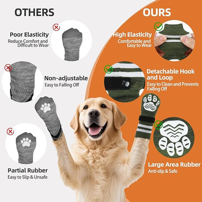 PUPTECK Non-slip Dog Socks to Prevent Licking Paws, Double Sides Dog Boots &amp; Paw Protectors Booties Traction on Hardwood Floors Hot Pavement with Grippers, for Small Medium Large Senior Dogs, Green XL