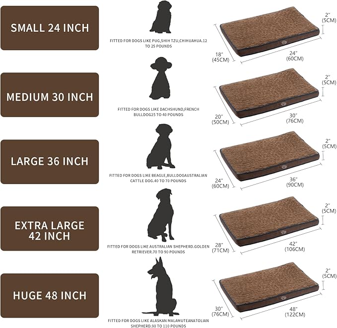 EMPSIGN Dog Bed Mat 47 Inch Reversible Warm &amp; Cool,Washable Dog Crate Bed with Egg Crate Foam Support, Pet Sleeping Mat for Large Medium Small Dogs, Fluffy Kennel Pad(Brown)