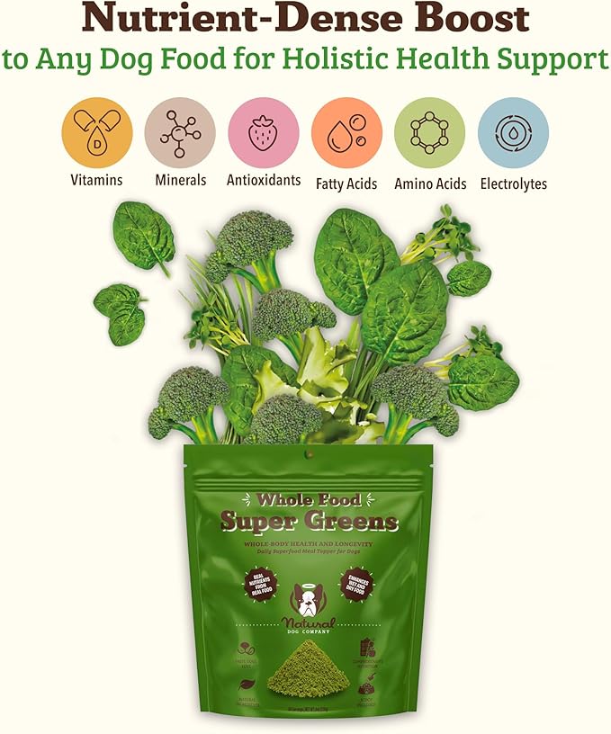 Natural Dog Company Dog Super Greens Food Topper, Dog Multivitamin Powder Vitamins &amp; Supplements, Boost Immunity &amp; Digestion, Wellness Nutrient-Rich Food Seasoning Meal Topper, 8 oz