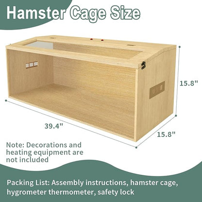 Large Hamster Cage 40", Top Opening Lockable Roof, Gerbil Cage with Ventilation Window, Dwarf Hamster Cages and Habitats, Chewproof Syrian Hamster Habitat Enclosure, (Wooden, 40" L x 16" W x 16" H)