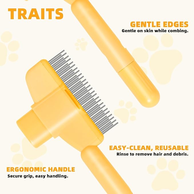 Pet Hair Removal Comb,New Cat Brush with Release Button,Pet Grooming Brush for Short&amp;Long Pet Hair,Deshedding Brush for Pet (yellow)