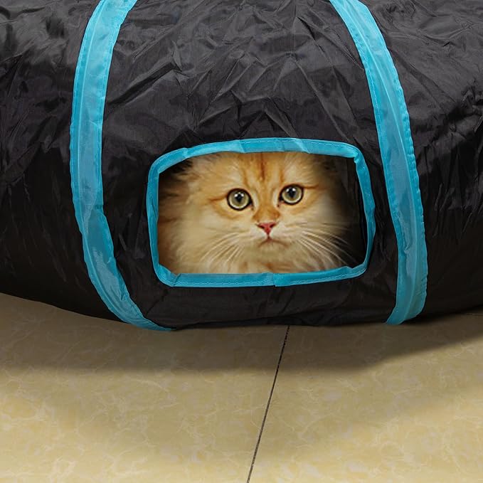 Cat Tunnel, S-2-Way Cat Tunnels for Indoor Cats, Interactive Toy Maze Cat House, Foldable Cat Tubes and Tunnels for Cats Kittens, Puppies, Kitty, Kitten, Rabbit, Guinea Pigs (Blue &amp; Black)