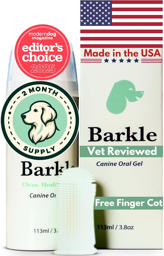 Barkle Vet Approved Dog Teeth Cleaning Toothpaste &amp; Tooth Brushing Kit | Eliminate Plaque, Tartar &amp; Bad Breath | Mint Dog Breath Freshener Gel | Puppy &amp; Small Breed Safe | Free Finger Brush (60 Days)