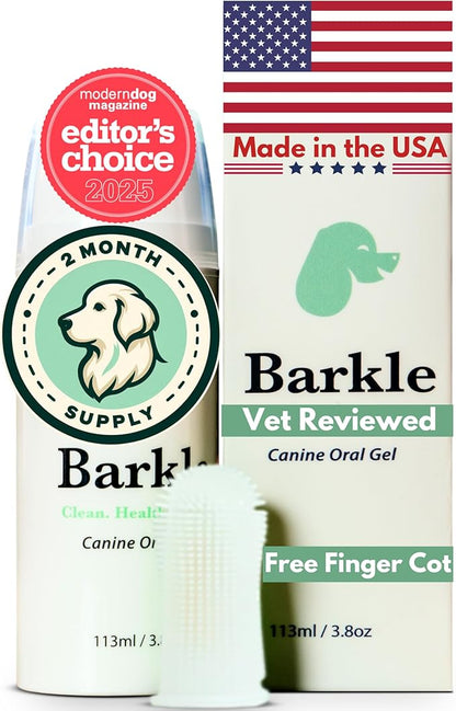 Barkle Vet Approved Dog Teeth Cleaning Toothpaste &amp; Tooth Brushing Kit | Eliminate Plaque, Tartar &amp; Bad Breath | Mint Dog Breath Freshener Gel | Puppy &amp; Small Breed Safe | Free Finger Brush (60 Days)